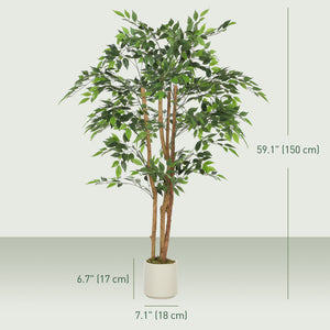 4FT Artificial Banyan Tree Set of 2, Fake Potted Tree with Solid Wood Trunk and Pot for Indoor