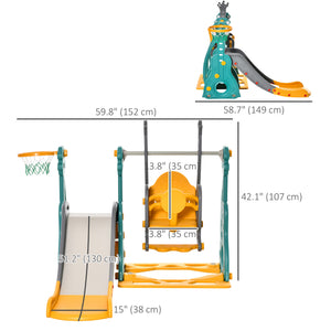 Qaba 4-in-1 Toddler Slide and Swing Set with Basketball Hoop and Adjustable Seat Height, Kids Play Climber Slide Playset for Indoor and Outdoor Playground Activity Center