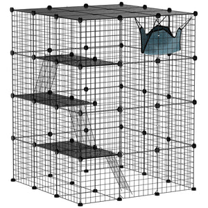 4 Tier DIY Cat Cage Indoor, Catio for 1-3 Cats with Hammock, 5 Doors, 3 Ramps, 3 Jumping Platforms