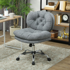 Computer Desk Chair, Armless Office Chair with Wide Padded Seat and Adjustable Height, Cream White – view 28