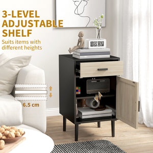 Boho Bedside Tables Set of 2, Nightstands with Drawer, Rattan Cabinet, Adjustable Shelf for Bedroom – view 12