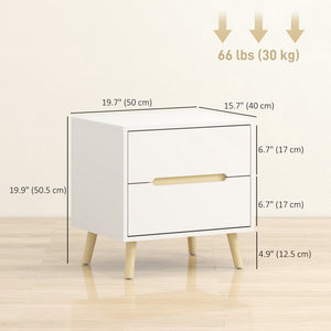 Nightstand, Bedside Table with 2 Drawers, Modern Side End Table with Solid Wood Legs for Bedroom, White – view 23