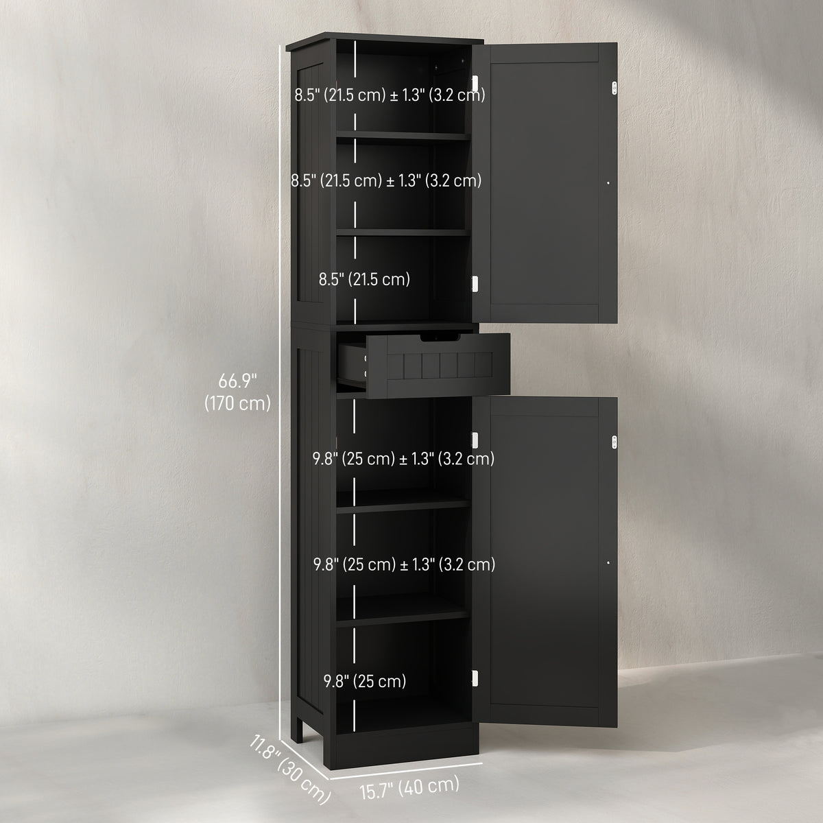 Freestanding Bathroom Cabinet with Drawer and 2 Doors, Tall Bathroom Cupboard for Kitchen, Study, Living Room