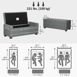 Upholstered Flip Top Storage Bench Fabric Ottoman for Bedroom, Living room, Dark Grey – view 9