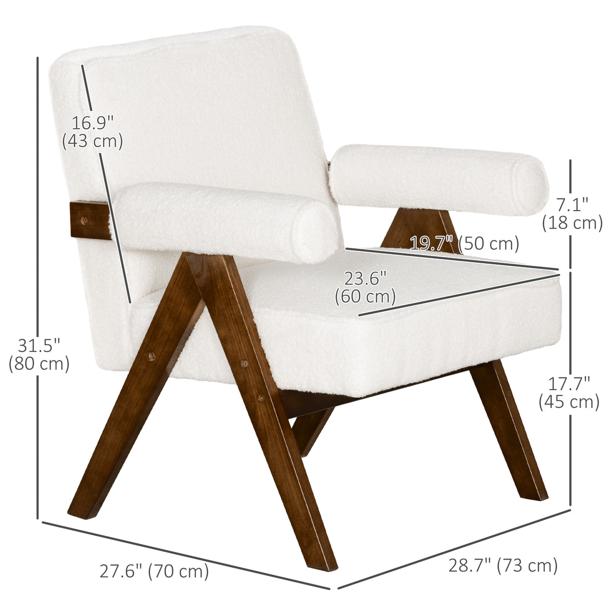 Cashmere Accent Chair Armchair with Wide Seat and Soft Padded Armrests for Reading, Bedroom, Cream White – view 2
