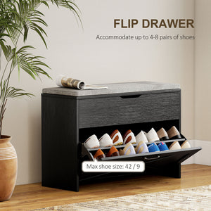 Shoe Storage Bench with Flip Drawer and Lift Top Storage, Entryway Bench with Seat Cushion for Hallway – view 3