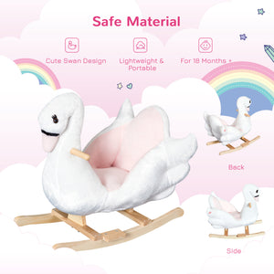 Qaba Soft Warm Kids Rocking Horse Child Plush Ride On Toy Swan Style Playtime with Lullaby Song White