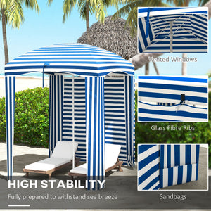 70.1" L x 70.1" W Cabana Umbrella with Walls, Vents, Ruffles, Carry Bag, Beach Umbrella, Blue White Stripe