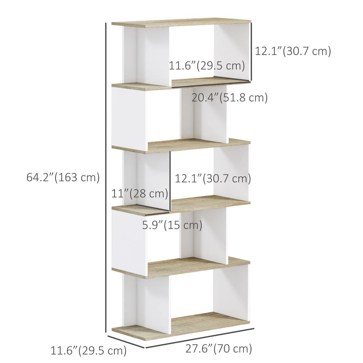5-Tier Bookshelf, Geometric S Shaped Bookcase, Tall Narrow Display Shelf for for Living Room, Study Room – view 2