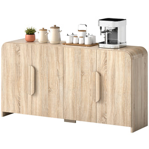 Sideboard Buffet Cabinet, 62" Modern Kitchen Storage Cabinet with Soft-Close Doors and Adjustable Shelves, Natural Wood