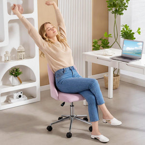 Vanity Chair for Makeup, Velvet Comfy Office Chair with Adjustable Height, Swivel Wheels for Bedroom, Living Room, Cream