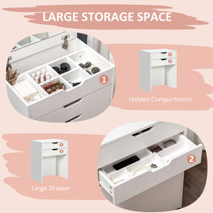Vanity Set with Flip Top Mirror, Makeup Vanity Desk with Stool, Dressing Table with Drawer and 7 Compartments, White