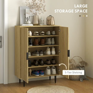 Entryway Shoe Cabinet with 5-Tier Shelving and Adjustable Shelves, 15 Pair Shoe Storage Organizer for Hallway, Oak