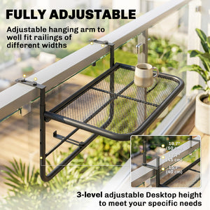 Adjustable Balcony Hanging Railing Table, Metal Mounting Mini Wall Desk Storage Rack – view 3