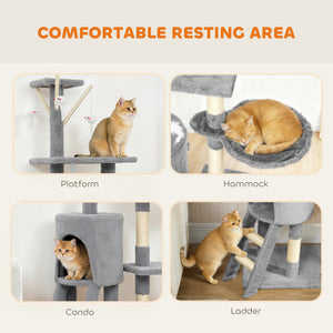 53" Cat Tree Tower, Kitten Activity Centre with Scratching Posts, Condo, Perches, Ladder, Hammock – view 32