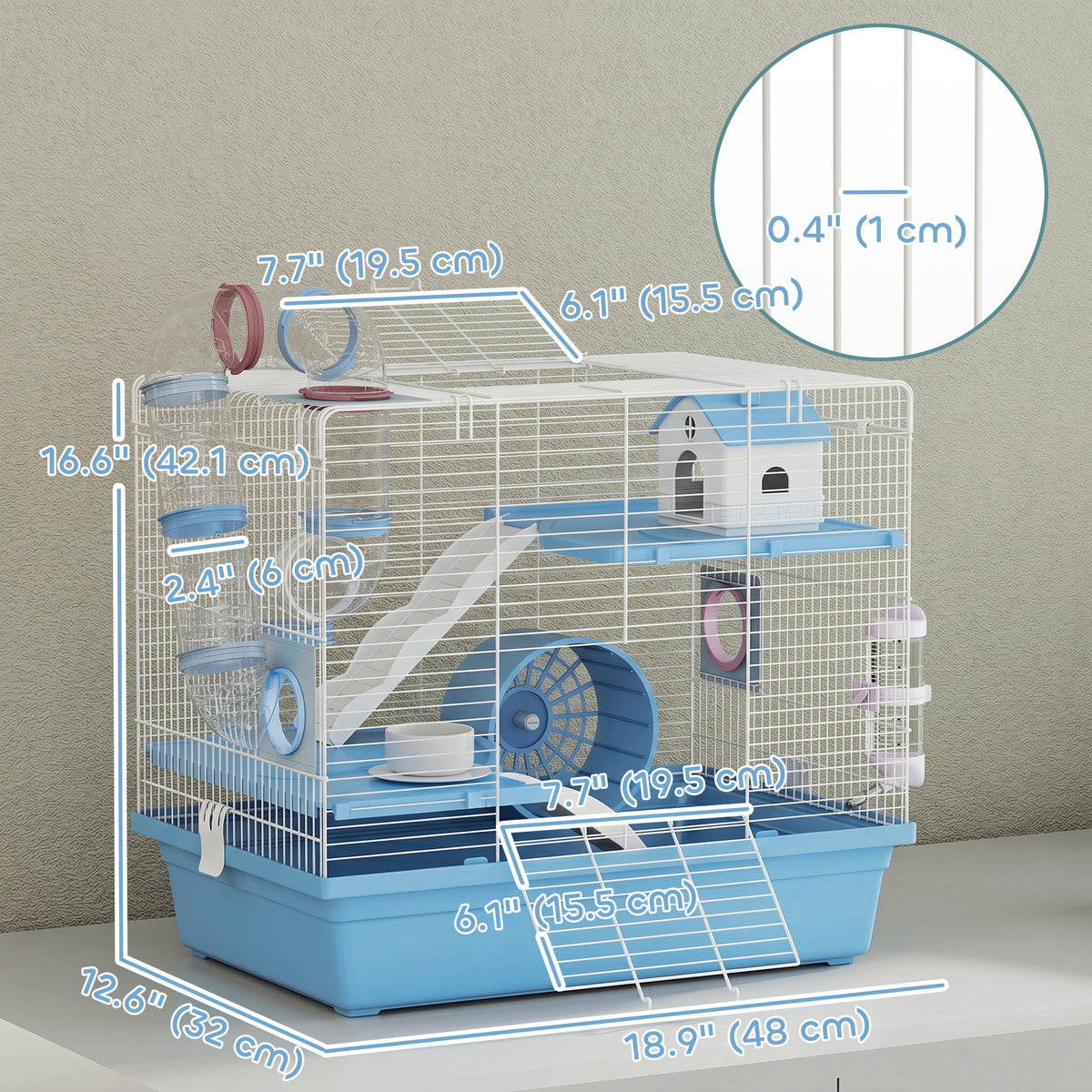 Hamster Cage, 3-Tier Small Animal Cage with Excerise Wheel, Food Bowl, Water Bottle, House, Tunnels, Ramps