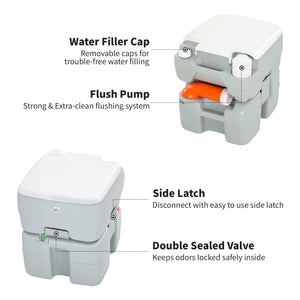 Outdoor Portable Travel Toilet Flushable Tank with Level Indicator 3 Way Pistol for Camping Boating Roadtripping 5.3 Gallon (20L)