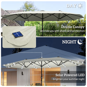 174" Double-Sided Sun Umbrella Garden Parasol Patio Sun Shade Outdoor with LED Solar Light, Khaki – view 17