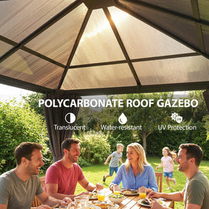 10' x 10' Outdoor Hardtop Gazebo Canopy with UV60+ Polycarbonate Roof, Steel Frame, Central Hook, Curtains – view 17