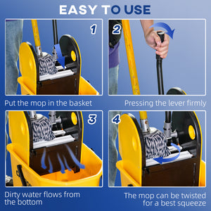 6.9 Gal/26L Mop Bucket, Mop Bucket with Wringer, Wheels and Handle, Yellow