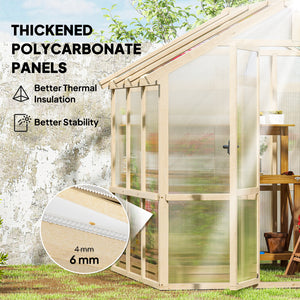 6.6 x 6ft Polycarbonate Greenhouse Wooden Green House with Thickened Polycarbonate Sheets, Lockable Door, Brown