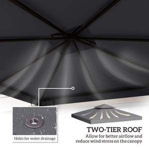 10' x 10' Square 2-Tier Gazebo Canopy Replacement Top Cover Outdoor Garden Sun Shade, Replacement Top Only, Dark Grey