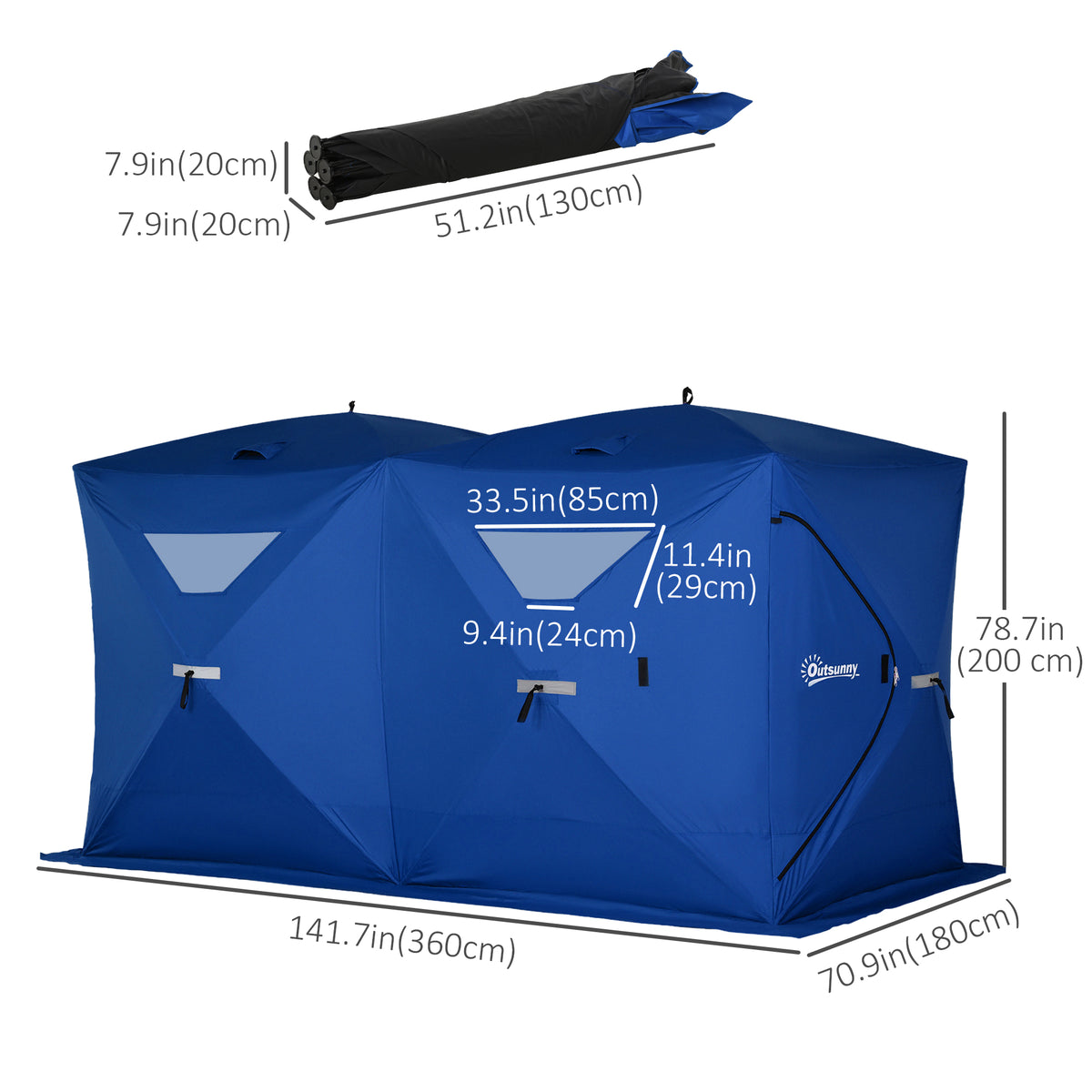5-8 Person Pop-up Ice Fishing Shelter, Portable Ice Fishing Tent, Blue – view 2