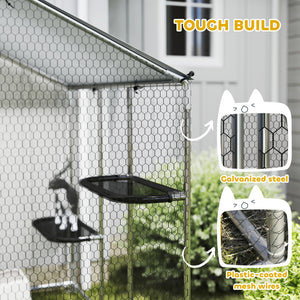 Large Catio Outdoor Cat Enclosure with Waterproof Cover, Walk-in Cat Patio w/ 5 Adjustable Platforms & Hammock 79" W