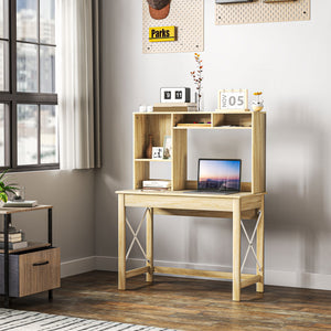 Computer Desk with Hutch, Home Office Table with Storage Shelves and Open Compartments for Writing, Work – view 12