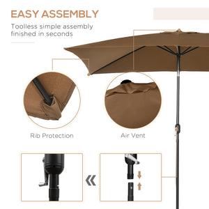 6.5x10ft Rectangle Aluminum Tilt Patio Umbrella, Garden Market Parasol, Outdoor Sunshade Canopy with Crank, Coffee