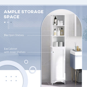 Tall Bathroom Storage Cabinet, Freestanding Linen Tower with 3-Tier Open Adjustable Shelf, White – view 3