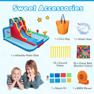 Ultimate Backyard Summer Oasis Set: 6-Pc Patio Rattan Furniture, Inflatable Water Slide Park with 680W Blower view 6