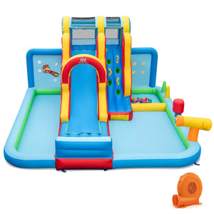 Ultimate Backyard Summer Oasis Set: 6-Pc Patio Rattan Furniture, Inflatable Water Slide Park with 680W Blower view 3