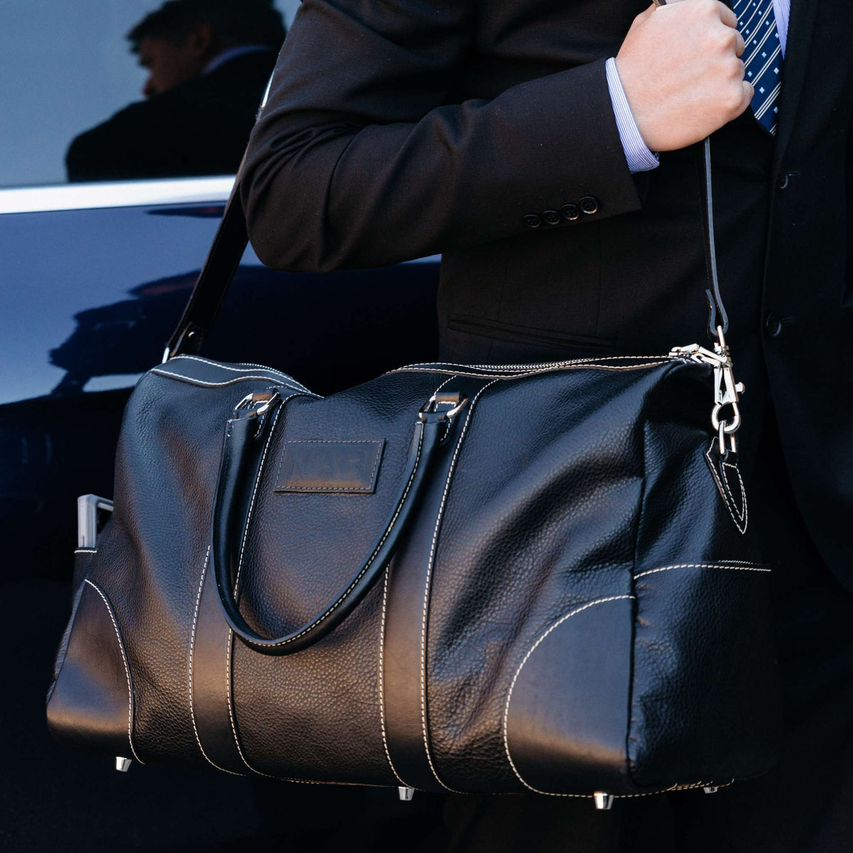 The Shield Duffle - Black Full-Grain Leather Duffle Bag, Made in Canada - NAB Leather