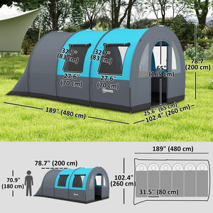 3 Person Camping Tent with Living Room and Bedroom, 3000mm Waterproof Tunnel Large Family Tent, Grey and Blue