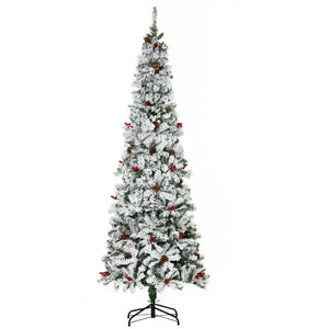 6 Foot Pencil Snow Flocked Artificial Christmas Tree with 600 Pine Realistic Branches, Pine Cones – view 8