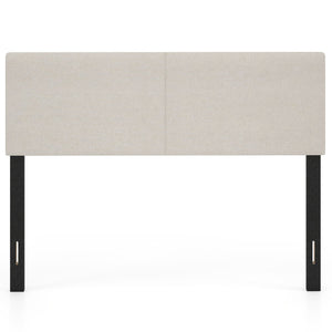 Upholstered Headboard Queen/Full Size Vertical Quilted Linen Fabric Bed Frame Mount Panel-Beige view 4