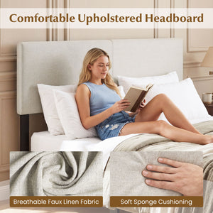 Upholstered Headboard Queen/Full Size Vertical Quilted Linen Fabric Bed Frame Mount Panel-Beige view 7