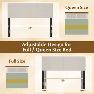 Upholstered Headboard Queen/Full Size Vertical Quilted Linen Fabric Bed Frame Mount Panel-Beige view 8