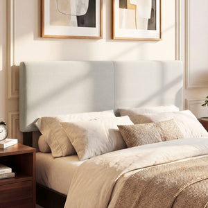 Upholstered Headboard Queen/Full Size Vertical Quilted Linen Fabric Bed Frame Mount Panel-Beige view 6