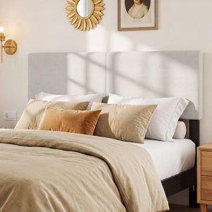 Upholstered Headboard Queen/Full Size Vertical Quilted Linen Fabric Bed Frame Mount Panel-Beige view 2