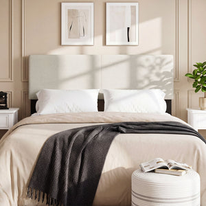 Upholstered Headboard Queen/Full Size Vertical Quilted Linen Fabric Bed Frame Mount Panel-Beige view 3