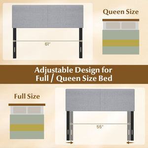 Upholstered Headboard Queen/Full Size Vertical Quilted Linen Fabric Bed Frame Mount Panel-Gray view 8
