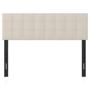 Upholstered Headboard Queen/Full Size Quilted Grid Linen Fabric Bed Frame Mount Panel-Beige view 4