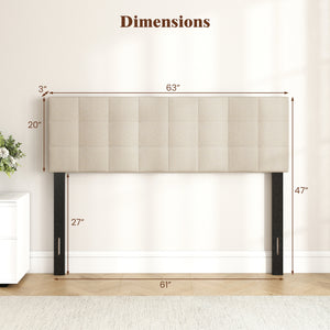 Upholstered Headboard Queen/Full Size Quilted Grid Linen Fabric Bed Frame Mount Panel-Beige view 5