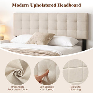 Upholstered Headboard Queen/Full Size Quilted Grid Linen Fabric Bed Frame Mount Panel-Beige view 7