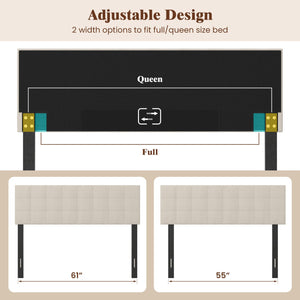 Upholstered Headboard Queen/Full Size Quilted Grid Linen Fabric Bed Frame Mount Panel-Beige view 8