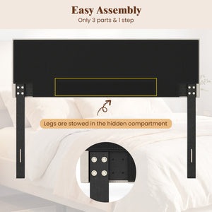 Upholstered Headboard Queen/Full Size Quilted Grid Linen Fabric Bed Frame Mount Panel-Beige view 9