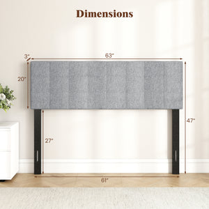 Upholstered Headboard Queen/Full Size Quilted Grid Linen Fabric Bed Frame Mount Panel-Gray view 5