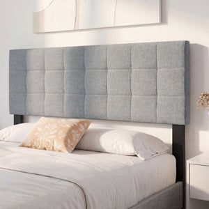 Upholstered Headboard Queen/Full Size Quilted Grid Linen Fabric Bed Frame Mount Panel-Gray view 6